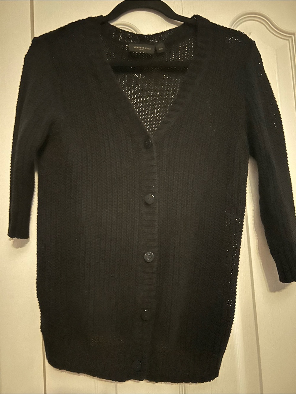 Kenneth Cole Black Button Linen blend V-Neck Cardigan